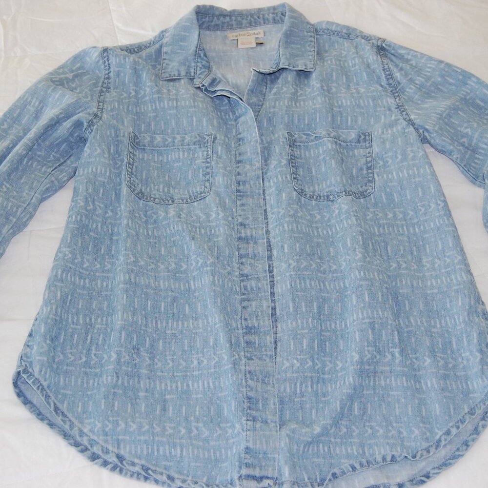 Carbon 2 Cobalt Patterned Split-Back Chambray Shi… - image 2